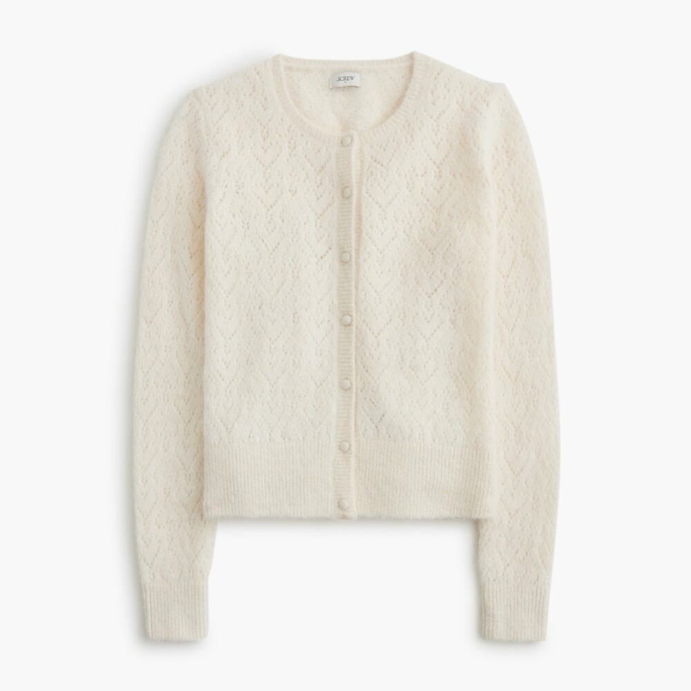 NWT J. Crew Pointelle Heart Cardigan Sweater Wool Blend Ivory White Women's XL